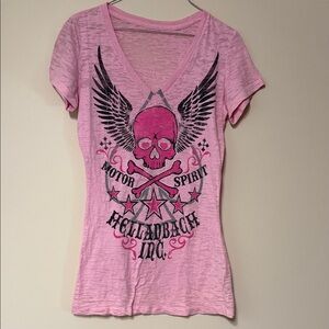 HELLANBACH Pink Graphic V-Neck T-Shirt